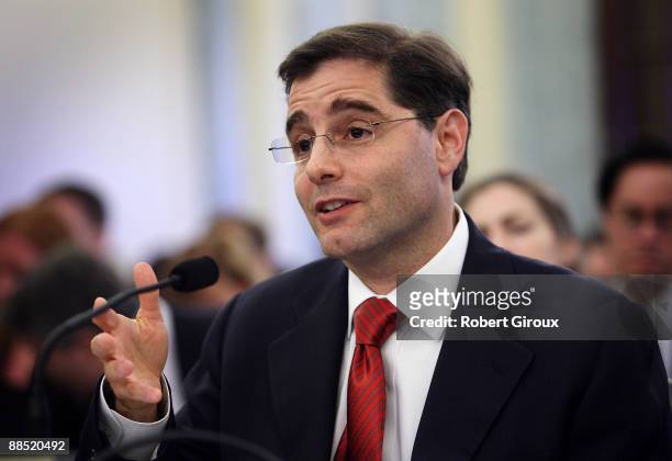 Nominee for Chairman of the Federal Communications Commission Julius Genachowski testifies during his confirmation hearing on June 16, 2009 in...