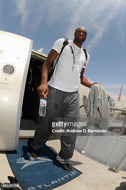 Lamar Odom of the Los Angeles Lakers arrives at LAX on June 15, 2009 in Los Angeles, California after the Lakers defeated the Orlando Magic in the...