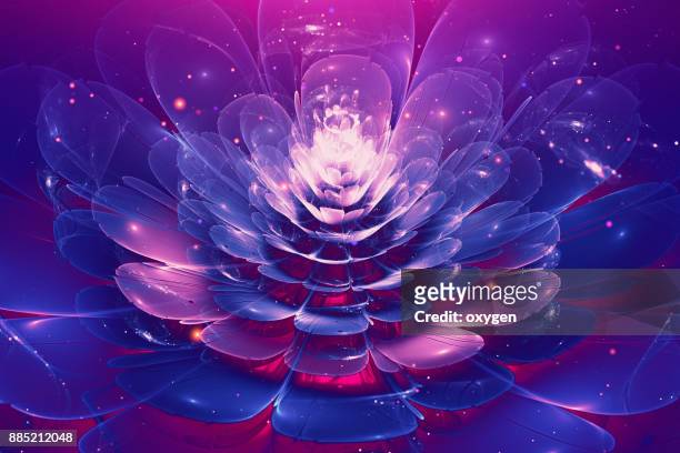 Violet and Blue glowing flower fractal with particles