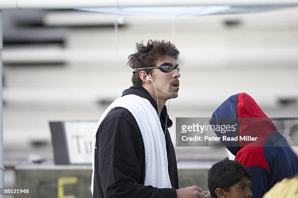 42nd Santa Clara International Grand Prix: USA Michael Phelps before Men's 200M Butterfly at George F. Haines International Swim Center. USA Grand...