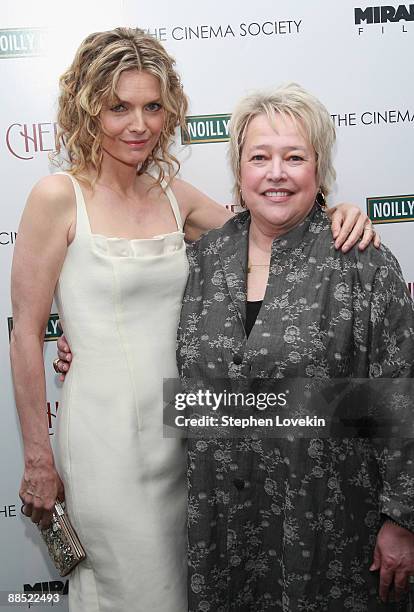 Actors Michelle Pfeiffer and Kathy Bates attend The Cinema Society and Noilly Prat screening of "Cheri" at Directors Guild of America Theater on June...