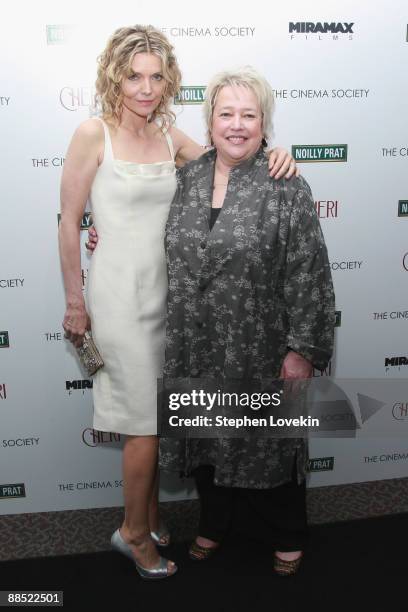 Actors Michelle Pfeiffer and Kathy Bates attend The Cinema Society and Noilly Prat screening of "Cheri" at Directors Guild of America Theater on June...