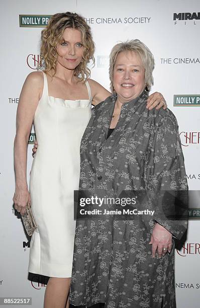Actors Michelle Pfeiffer and Kathy Bates attend the Cinema Society & Noilly Prat screening Of "Cheri" at the Directors Guild of America Theater on...