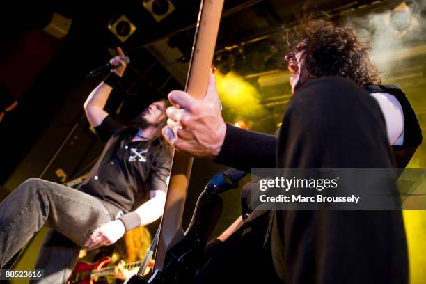 Dan Nelson and Frank Bello of Anthrax perform on stage at ULU on June 16, 2009 in London, England.