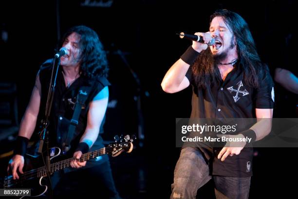 Frank Bello and Dan Nelson of Anthrax perform on stage at ULU on June 16, 2009 in London, England.