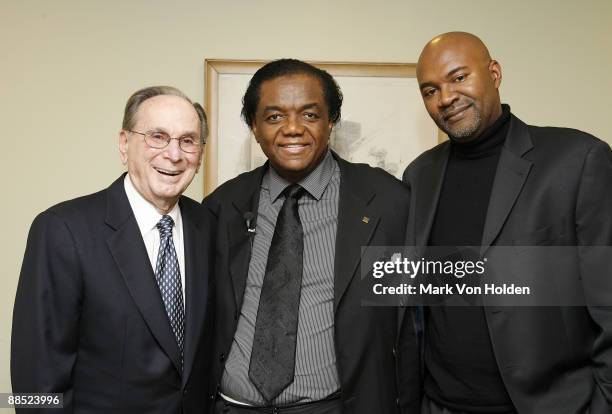 Chairman/CEO of The Songwriters Hall of Fame Hal David, honoree and musical artist Lamont Dozier, author and host Nelson George poses at the 3rd...