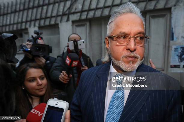 Vijay Mallya, founder and chairman of Kingfisher Airlines Ltd., arrives at Westminster Magistrates' Court in London, U.K., on Monday, Dec. 4, 2017....