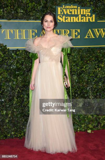 Keira Knightley attends the London Evening Standard Theatre Awards at Theatre Royal on December 3, 2017 in London, England.