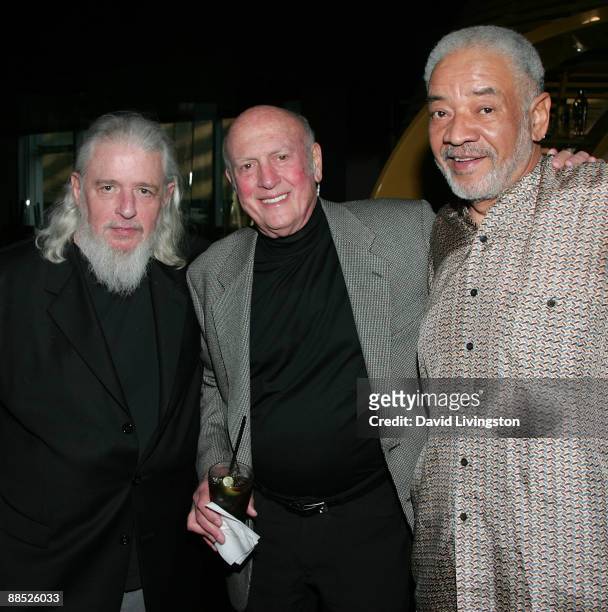 Lyricist Gerry Goffin, songwriter Mike Stoller and recording artist Bill Withers attend a launch party for the book "Hound Dog" at The Conga Room at...