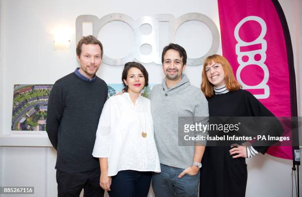 American actor and composer Lin-Manuel Miranda, creator of the hit musical Hamilton, and his wife Vanessa Nadal meet staff as they visit the...
