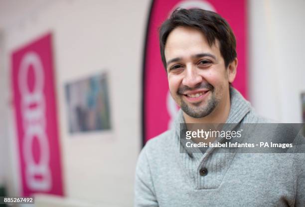 American actor and composer Lin-Manuel Miranda, creator of the hit musical Hamilton, visits the headquarters of the show's charity partner 10:10 in...