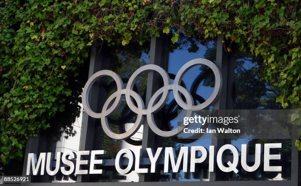 Signage on the exterior of the Olympic Museum on June 17, 2009 in Lausanne, Switzerland.