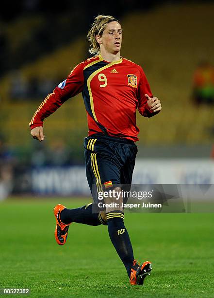 Fernando Torres of Spain runs during the FIFA Confederations Cup match between New Zealand and Spain at Royal Bafokeng Stadium on June 14, 2009 in...