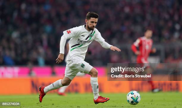 Julian Korb of Hannover 96 runs with the ball during the Bundesliga match between FC Bayern Muenchen and Hannover 96 at Allianz Arena on December 2,...