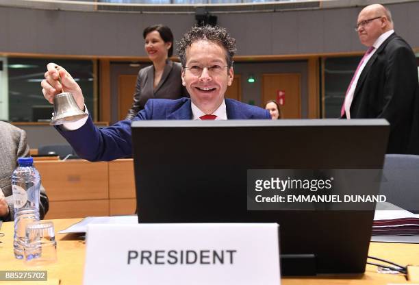 Outgoing Eurogroup President Jeroen Dijsselbloem presides over an Eurogroup meeting on December 4, 2017 at the European Council in Brussels. Four...