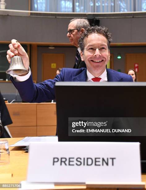 Outgoing Eurogroup President Jeroen Dijsselbloem presides over an Eurogroup meeting on December 4, 2017 at the European Council in Brussels. Four...