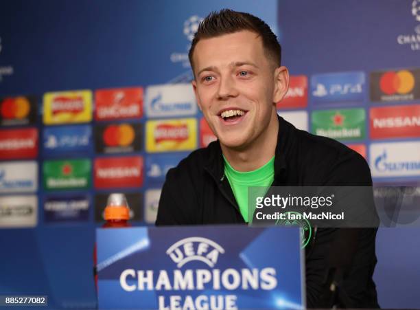 Callum McGregor looks on during a Celtic press conference on the eve of their UEFA Champions League match against Anderlecht at Lennoxtown Training...