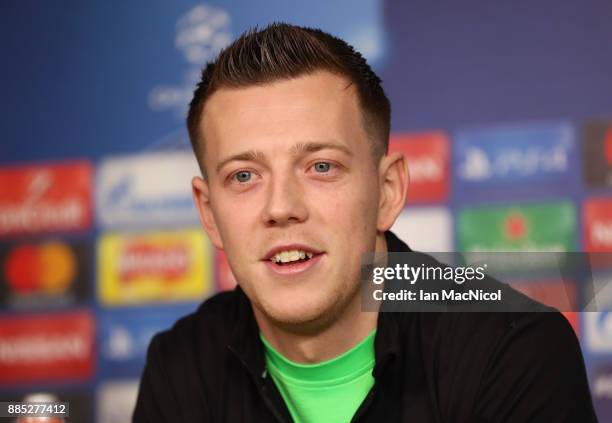 Callum McGregor looks on during a Celtic press conference on the eve of their UEFA Champions League match against Anderlecht at Lennoxtown Training...