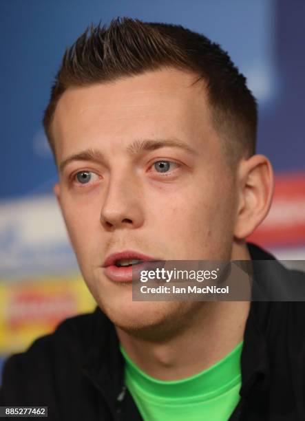 Callum McGregor speaks during a Celtic press conference on the eve of their UEFA Champions League match against Anderlecht at Lennoxtown Training...
