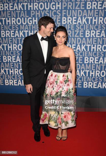 Actors Ashton Kutcher and Mila Kunis attend the 2018 Breakthrough Prize at NASA Ames Research Center on December 3, 2017 in Mountain View, California.