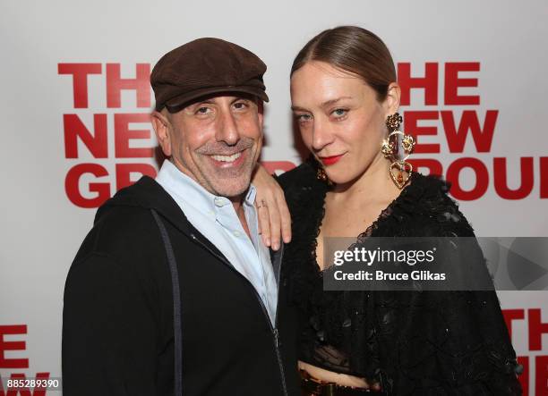 Director Scott Elliott and Chloe Sevigny pose at the opening night of The New Group Theatre's new play "Downtown Race Riot" at Green Fig Urban Eatery...