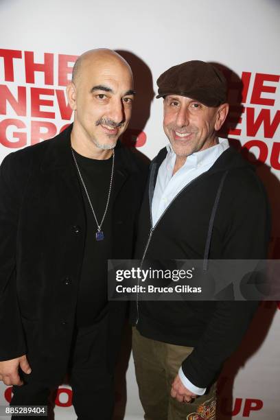 Playwright Seth Zvi Rosenfeld and Director Scott Elliott pose at the opening night of The New Group Theatre's new play "Downtown Race Riot" at Green...