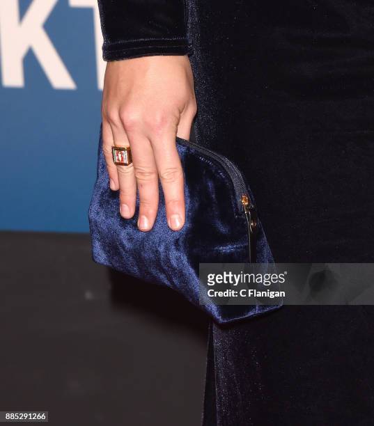 Olympic swimmer Katie Ledecky, purse detail, attends the 2018 Breakthrough Prize at NASA Ames Research Center on December 3, 2017 in Mountain View,...