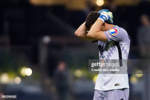 Agustin Marchesin of America reacts after the semifinal first leg match between America and Tigres UANL as part of the Torneo Apertura 2017 Liga MX...