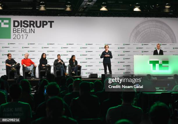 AIspotter member Anri Kivimaeki speaks at TechCrunch Disrupt Berlin 2017 at Arena Berlin on December 4, 2017 in Berlin, Germany. .