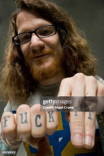 Posed portrait of Andy Hurley, drummer of the band Fall Out Boy in Los Angeles, CA on August 10 2008.