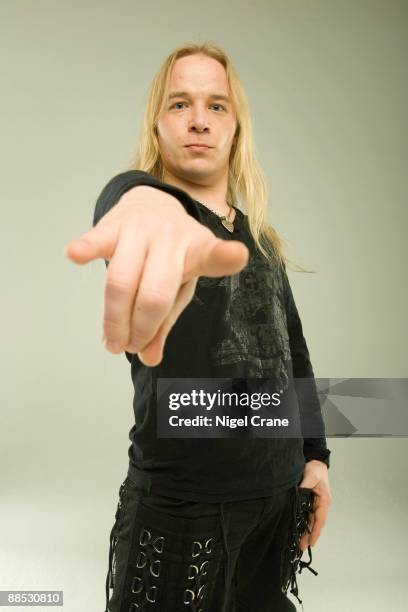 Posed studio portrait of Emppu Vuorinen, guitar player with Finnish metal band Nightwish in London, England on March 25 2008.