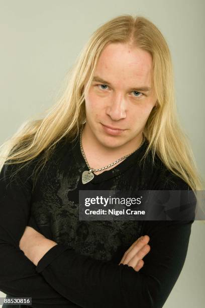 Posed studio portrait of Emppu Vuorinen, guitar player with Finnish metal band Nightwish in London, England on March 25 2008.