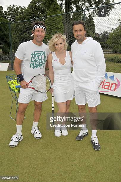 Pat Cash, Natasha Bedingfield and Henri Leconte promote Evian's sponsorship of The Championships Wimbledon at The Hurlingham Club on June 17, 2009 in...