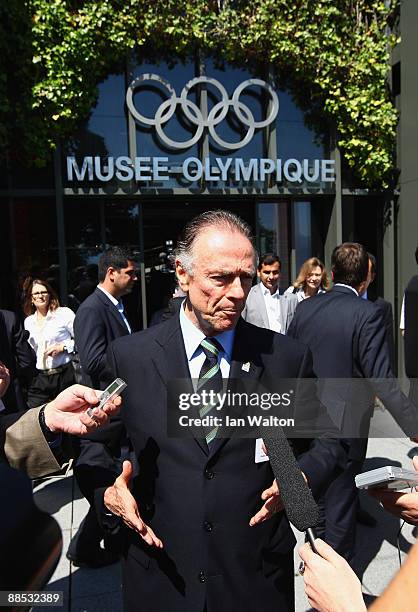 Rio 2016 President and IOC Member Carlos Arthur Nuzman speaks to the press after they presented their bid to the IOC on June 17, 2009 at the Olympic...