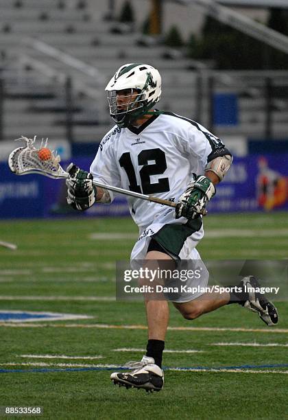 Glenn Adams of the Long Island Lizards controls the ball during a Major League Lacrosse game against the Boston Cannons at Shuart Stadium on June 5,...