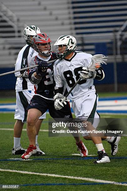 Zach Greer of the Long Island Lizards controls the ball during a Major League Lacrosse game against the Boston Cannons at Shuart Stadium on June 5,...
