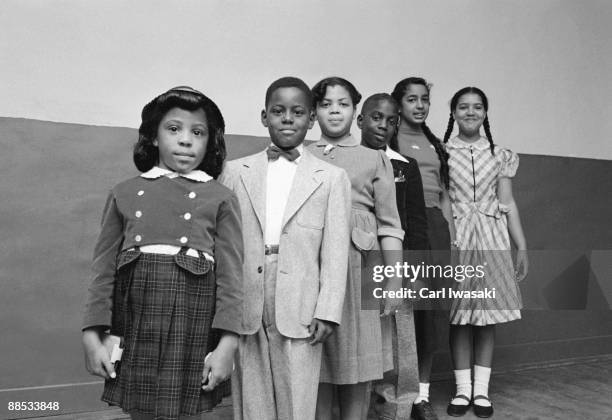 Portrait of the children involved in the landmark Civil Rights lawsuit 'Brown V. Board of Education,' which challenged the legality of American...