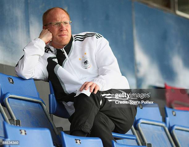 Matthias Sammer, sporting director of the German Football Association DFB is seen during the U21 German National Team training session at the Oerjans...