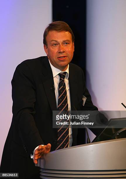 Andy Hunt, Chief Executive of the British Olympic Association talks to the media during a press conference after the National Olympic Committee...