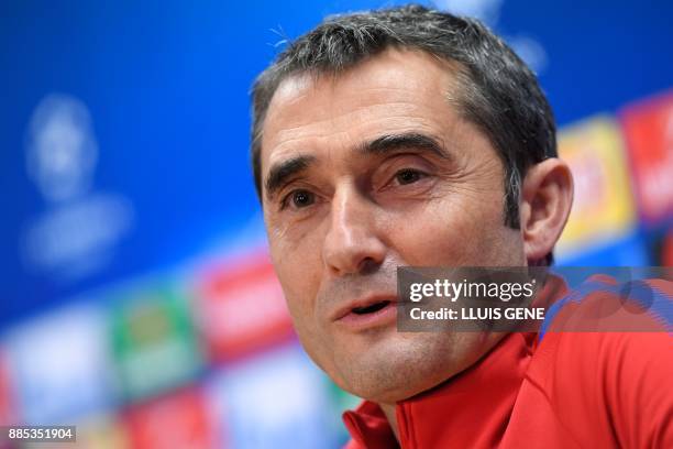 Barcelona's Spanish coach Ernesto Valverde gives a press conference at the Sports Center FC Barcelona Joan Gamper in Sant Joan Despi, on December 4...