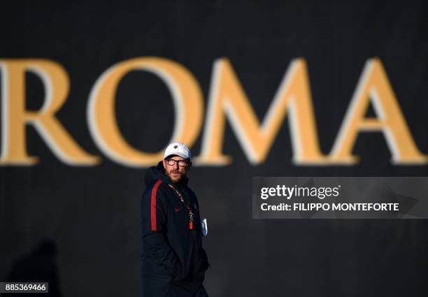 Roma's Italian head coach Eusebio Di Francesco attends a training session on the eve of the UEFA Champions League football match AS Roma vs Qarabag...