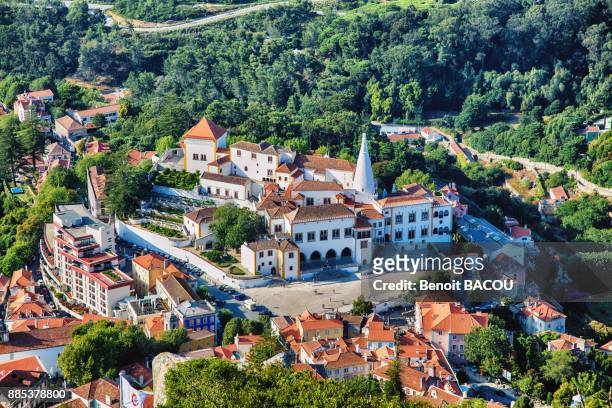 aerial view of the city of sintra, lisbon area, portugal - sintra portugal stock pictures, royalty-free photos & images
