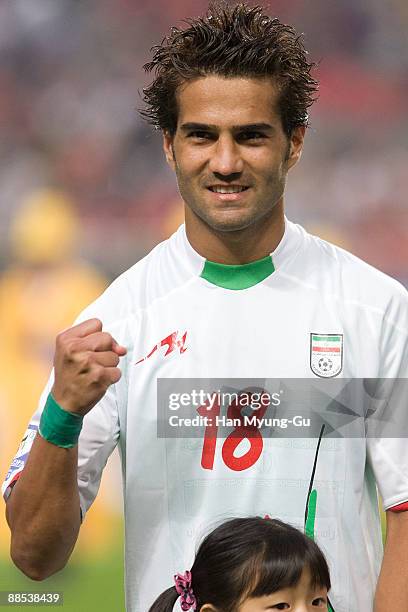 Shojaye Masoud of Iran wears symbolic green wrist bands before the 2010 FIFA World Cup Asian Qualifiers match between Iran and South Korea at Seoul...