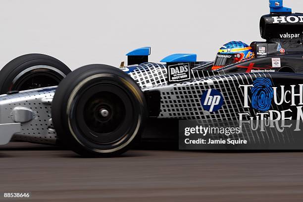 Davey Hamilton drives the Hewlett Packard Dallara Honda during Miller Lite Carb Day practice for the IRL IndyCar Series 93rd running of the...