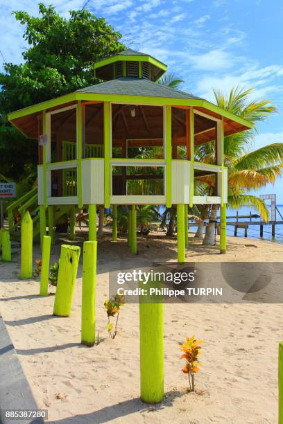 honduras, islas de la bahia, roatan island. west end. half moon bay - half moon island stock pictures, royalty-free photos & images