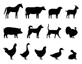 Farm animals black icons set, Livestock, vector illustration