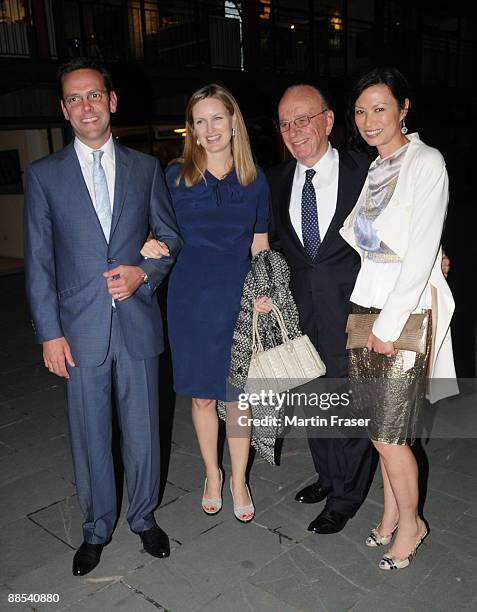 James Murdoch, Kathryn Hufschmid, Rupert Murdoch and Wendi Deng leave Murdoch's annual summer party at the Oxo Tower on the South Bank of the River...
