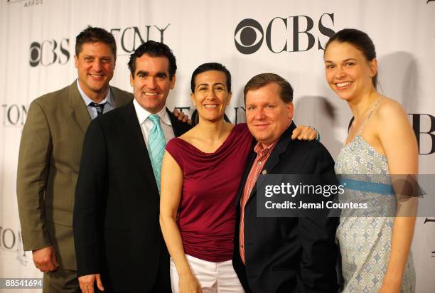 Actor Christopher Sieber, actor Brian d'Arcy James, writer Jeanine Tesori, writer David Lindsay-Abaire and actress Sutton Foster of Shrek The Musical...