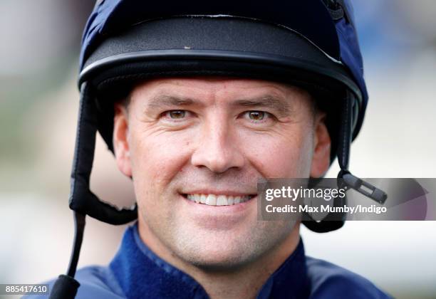 Michael Owen seen in the parade ring before riding 'Calder Prince' in The Prince's Countryside Fund Charity Race at Ascot Racecourse on November 24,...