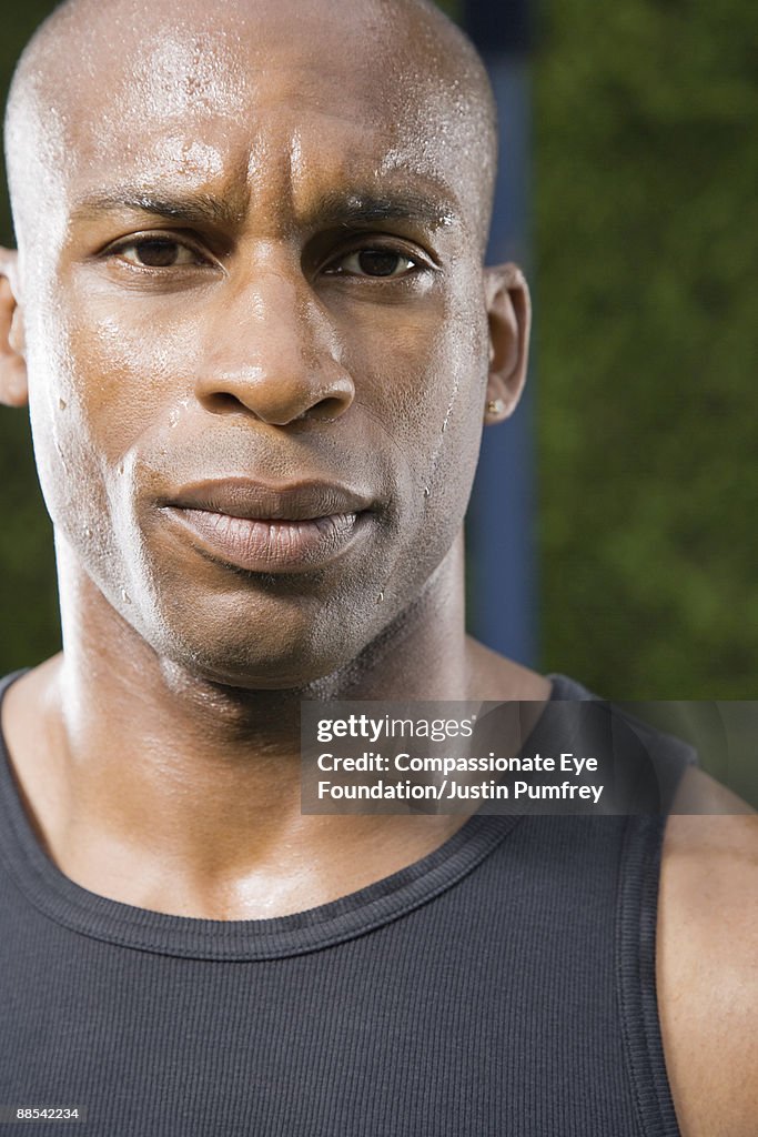 Portrait of sweating man